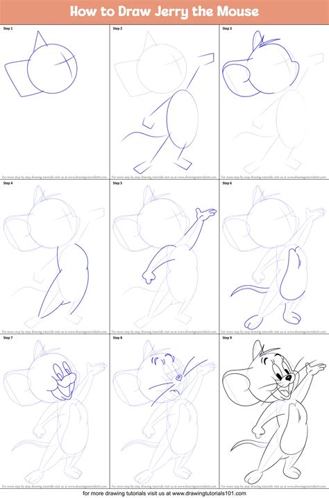 How to Draw Jerry the Mouse printable step by step drawing sheet : DrawingTutorials101.com