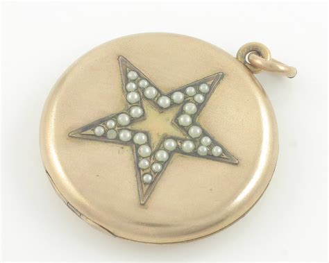 Victorian Seed Pearl Star Round Locket Pendant, Antique Gold Filled Photo Locket, Vintage 10K ...