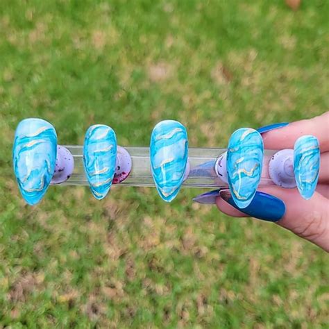 Blue Marble Nails - Etsy