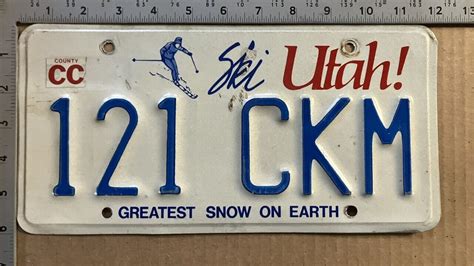 1986 Utah license plate 121 CKM Carbon SKI UTAH exclamation point 12488 | eBay