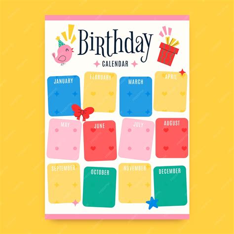 Free Vector | Hand drawn birthday calendar template design