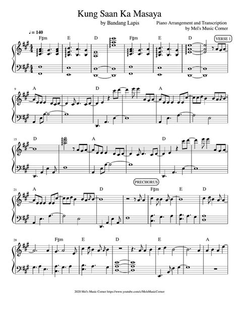 Bandang Lapis - Kung Saan Ka Masaya (piano sheet music) Partitura by ...