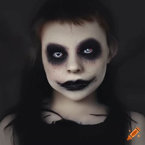 Creepy ventriloquist doll with black and white makeup on Craiyon