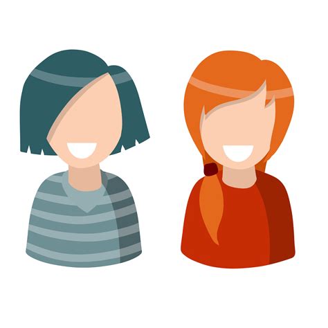 Set of women. Cute female characters. Brunette and red hair. 6431298 ...