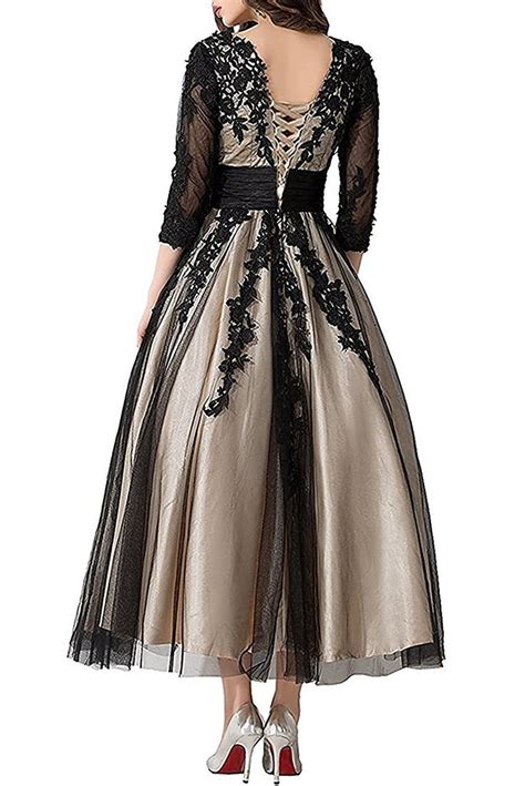 AbaoWedding Women's Lace Applique Tea-length Mother of Bride Dresses ...