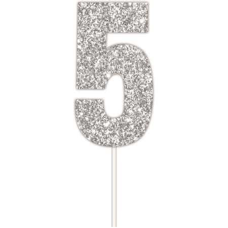 Artwrap Number 5 Glitter Cake Topper - Silver | BIG W