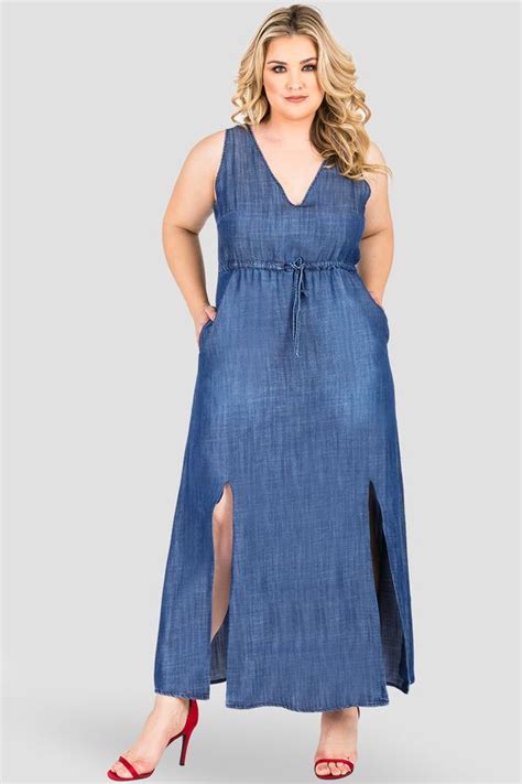 Plus Size Denim Maxi Dresses for Women - The Untidy Closet