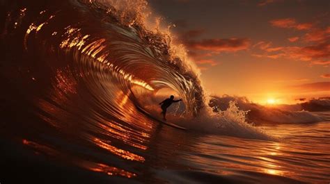 Premium AI Image | A surfer rides a wave at sunset