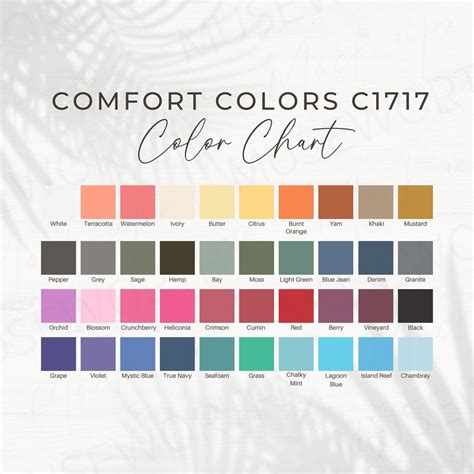 Comfort Colors Color Chart Comfort Colors Mockup Comfort - Etsy