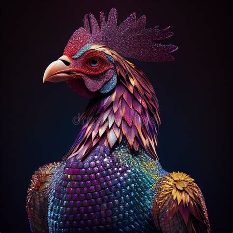 Realistic Lifelike Rooster in Disco Neon Glitter Bright Outfits ...