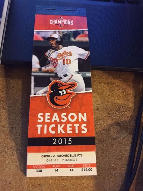 MLB 2015 Baltimore Orioles Full Unused Ticket Stubs - Ticket Stubs