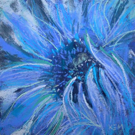 A Sunflower A Day: Sunflower Painting #9 Monochromatic Blue Sunflower