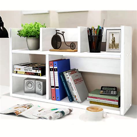 Desk Organizer Large Shelf Multi Compartments Units Wood desktop storage organizer White ...