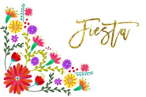 the word fiesta written in gold lettering surrounded by colorful ...