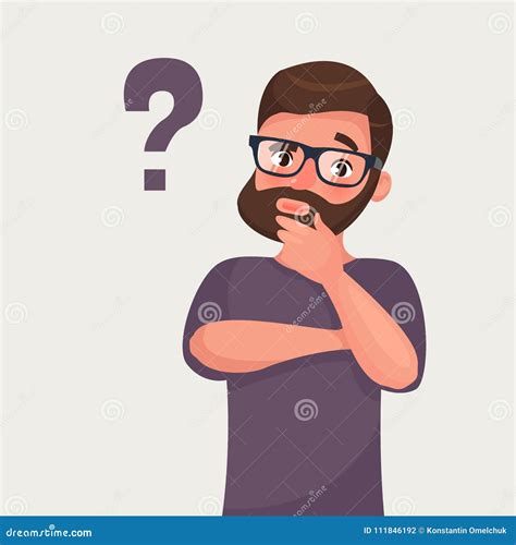 Thinking Man with Question Mark. Vector Illustration in Cartoon Style Stock Vector ...