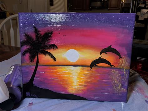 Dolphin Sunset | Rainbow painting, Painting, Art