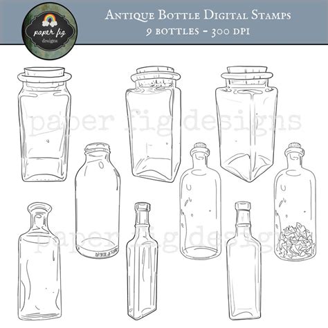 Antique Bottle Digital Stamps 9 PNG Images - Etsy