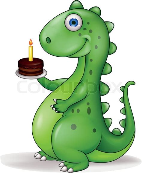 Vector illustration of Funny dinosaur cartoon with birthday cake ...