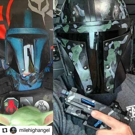 Custom Camo Leather Mandalorian Helmet | Mandalorian helmet, Leather, Custom stencils