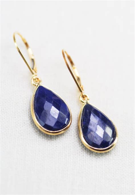 Keha earrings blue sapphire gold earrings genuine blue