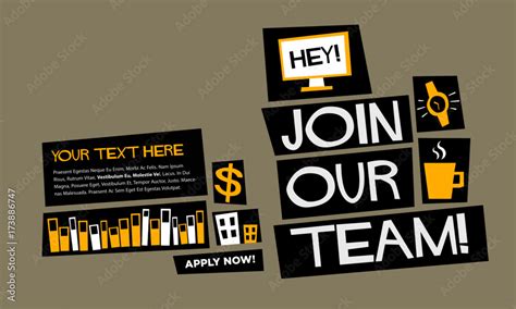 Join our team! (Flat Style Vector Illustration Recruitment Poster Design) with text box template ...