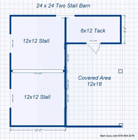 Barn Plans -2 Stall Horse Barn - Design Floor Plan