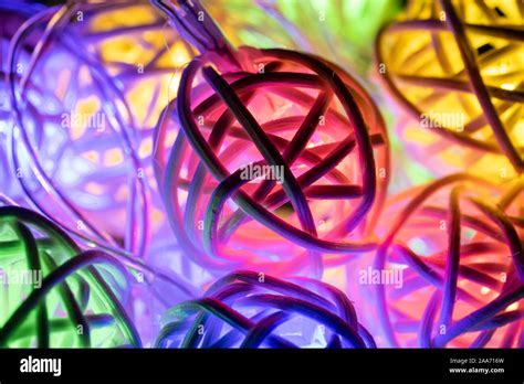 Colorful Christmas Lights String Background. Christmas Lights String in Rattan Ball Shape on ...