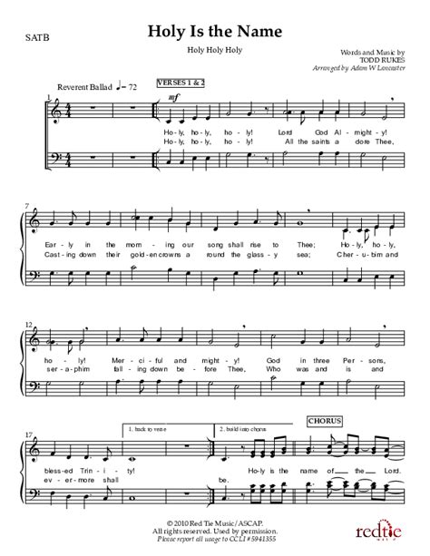 Holy Is The Name (with Holy Holy Holy) Choir Sheet Music PDF (Charles Billingsley / Red Tie ...