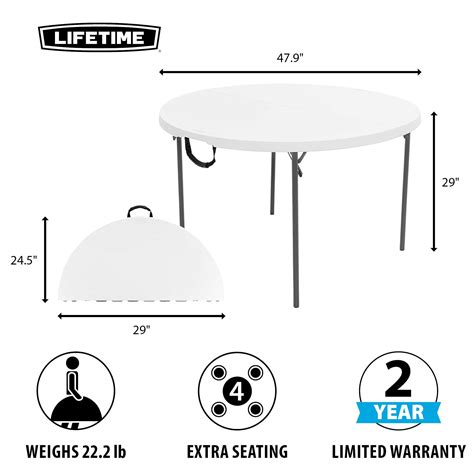 Lifetime 48 inch Round Fold-In-Half Table, Indoor/Outdoor Essential, White Granite (280064 ...