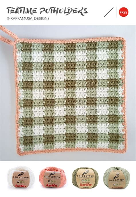 How to crochet tapestry potholders square step by step - Katia