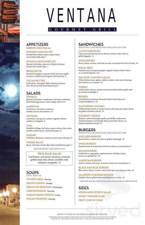 Ventana Gourmet Grill menu in Excelsior Springs, Missouri