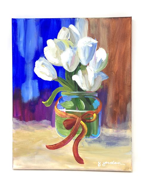 Original Painting, Original White Tulip Painting, Wall Art, Hand Painted in US, Any Size