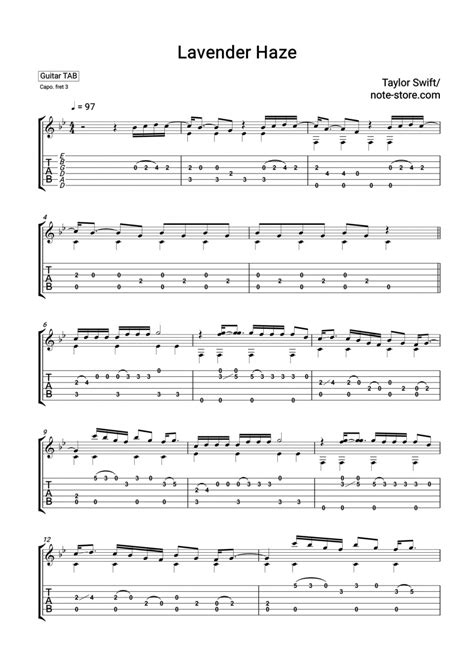 Taylor Swift - Lavender Haze chords, guitar tabs in Note-Store ...