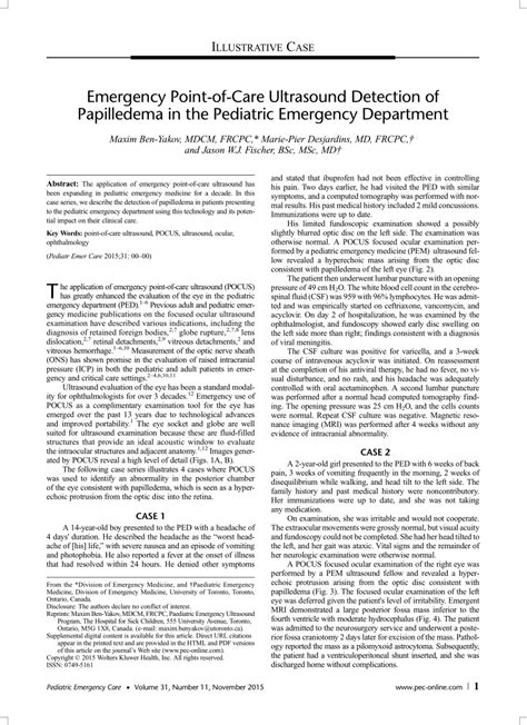 (PDF) Emergency Point-of-Care Ultrasound Detection of Papilledema in ...