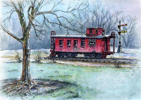 Retired Red Caboose Painting by Retta Stephenson