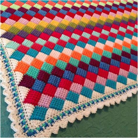 Tunisian Entrelac Throw [Crochet Free Pattern] - Styles Idea