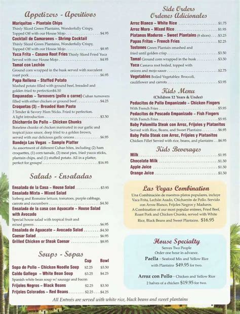 Las Vegas Cuban Cuisine Menu, Menu for Las Vegas Cuban Cuisine, Hollywood/Hallandale, Miami ...