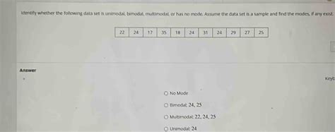 identify whether the following data set is unimodal, bimodal ...