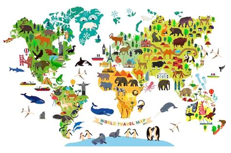 Ilustracion De Mapa De Dibujos Animados De Animales Del Mundo Y Mas | Porn Sex Picture