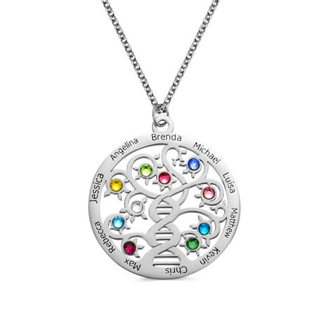 Personalized Family Tree Name Necklace with Birthstone for family gift