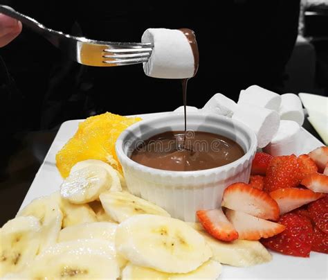 Fondue with Hot Chocolate and Fresh Fruit Stock Image - Image of cacao ...