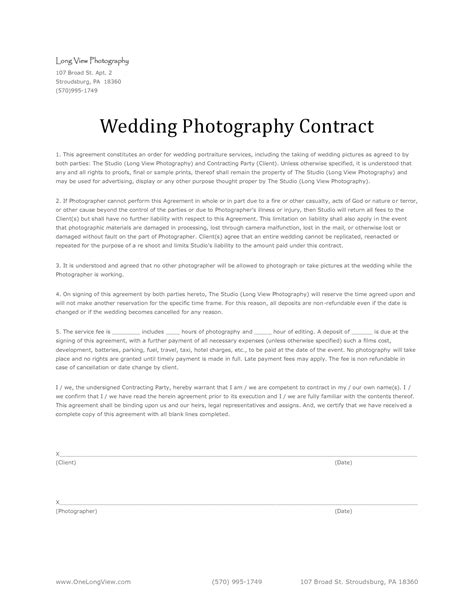 Wedding Photography Agreement - Free Printable Documents