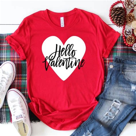 Valentine's Day Red Graphic T Shirt Casual Women's Heart Lover Hello Valentine Tee Confessing ...