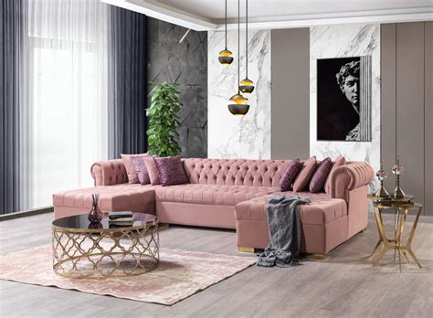 Pink Velvet Double Chaise Sectional – FV FURNITURE