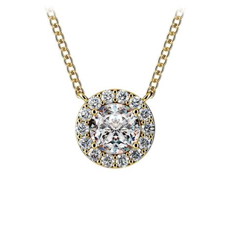 Classic Halo Diamond Pendant Setting In Yellow Gold