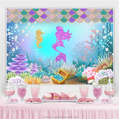 Little Mermaid Purple Glitter Undersea World Backdrop – Lofaris