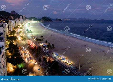 Night View of Copacabana Beach during Sunset in Early Evening, Taken ...