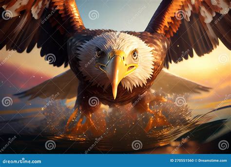 Majestic Bald Eagle Descending Into Natural Habitat At Golden Hour ...