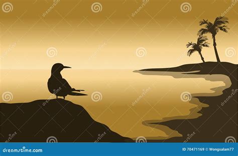 Silhouette of One Bird in Beach Stock Vector - Illustration of ...