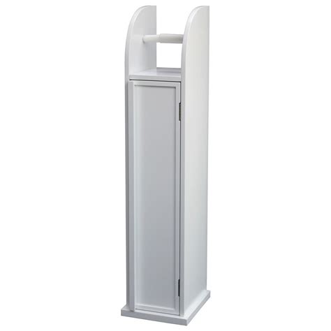 FREE STANDING WHITE STORAGE CABINET TOILET ROLL HOLDER BATHROOM RACK STAND